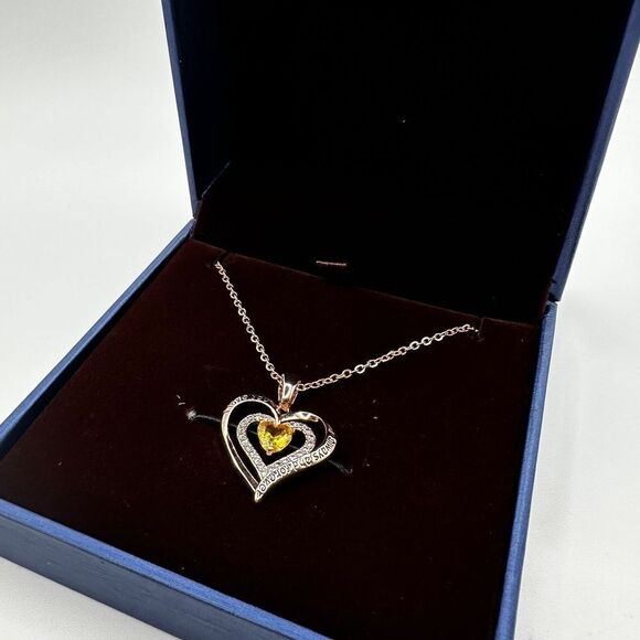 NIB Redbee 18kt GP, Rose gold over s925, Yellow CZ in heart necklace! - Picture 9 of 13